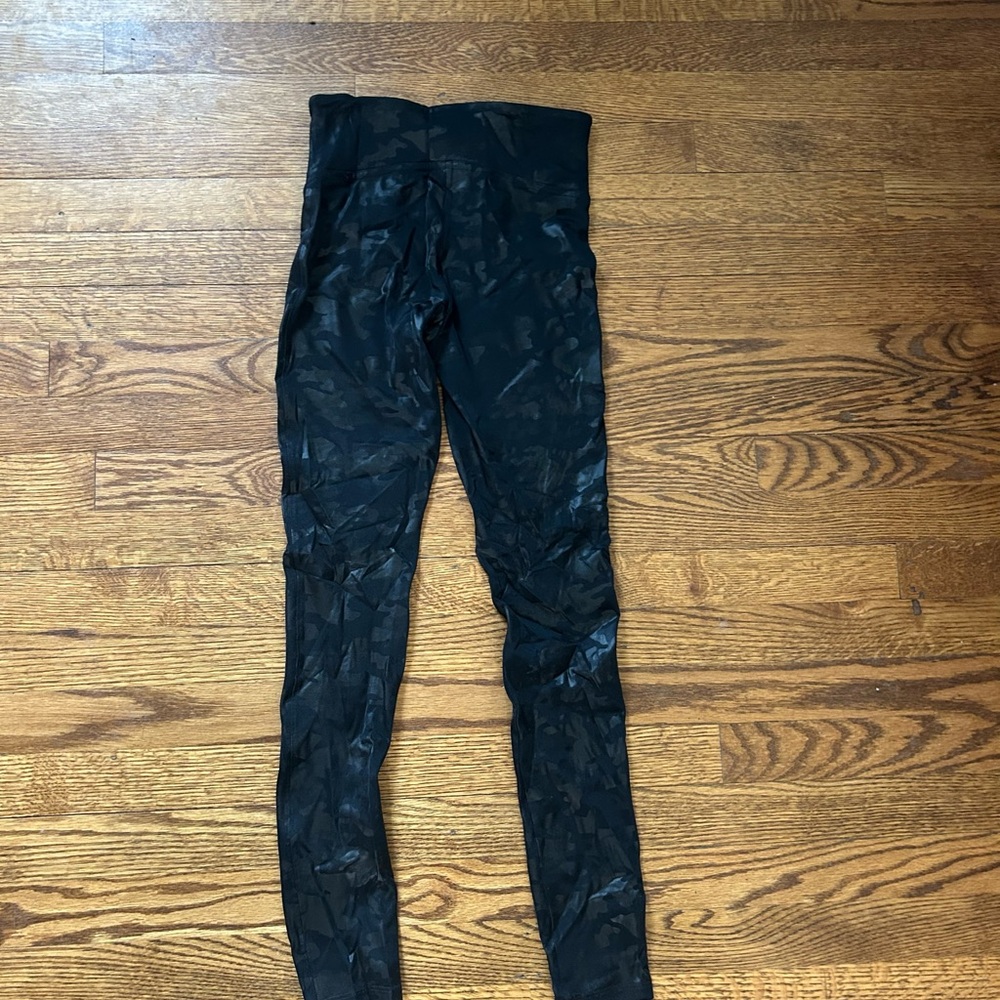 SPANX Black Camouflage Leggings Faux Leather Small